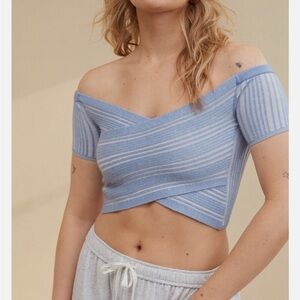 Aerie Reversible Sweater Crop Top Blue Stripes